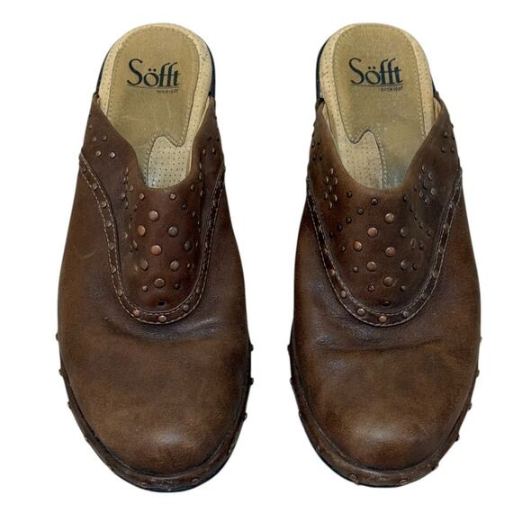 Sofft Mules Women 8 Brown Studded Leather Western‎ Slip On Casual Boho Outdoor - Picture 2 of 8